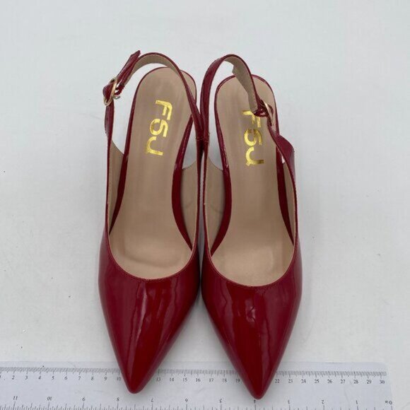 FSJ Women Closed Pointed Toe Crystal Block Chunky Mid Heel Slingback Pumps - Picture 3 of 8